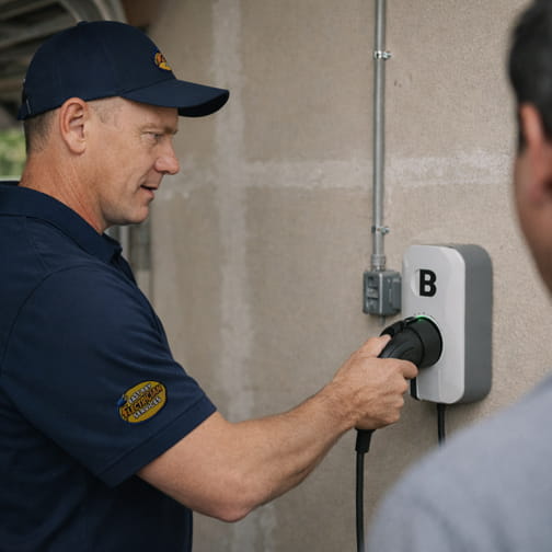 Electrician performing residential electrical installation