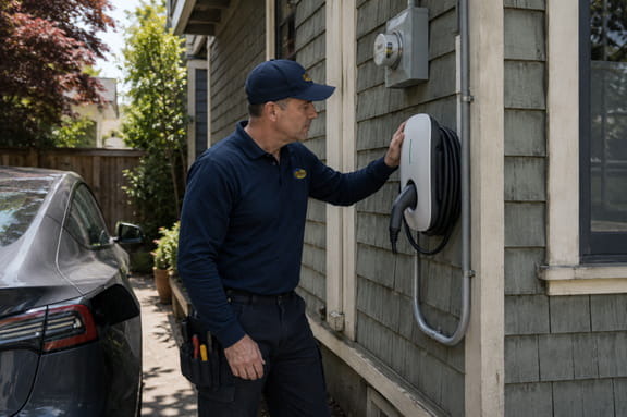 Level 2 EV charger installed in Berkeley home garage with dedicated 240-volt circuit
