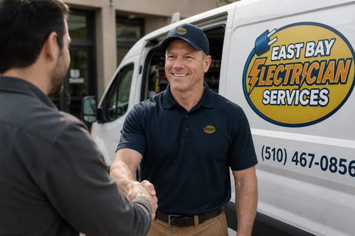 Commercial electrician meeting business owner about electrical project