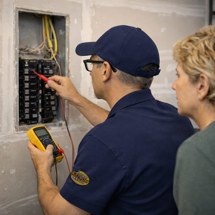 Emergency electrician arriving at Oakland home for electrical repair