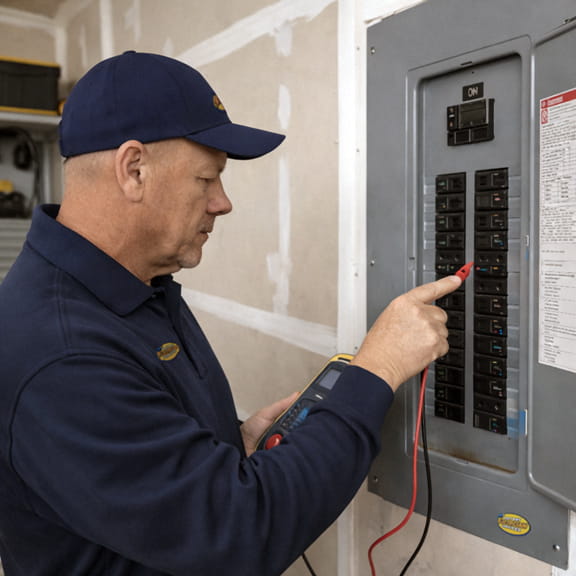 Electrician testing breaker that keeps tripping — wiring fault diagnosis Oakland