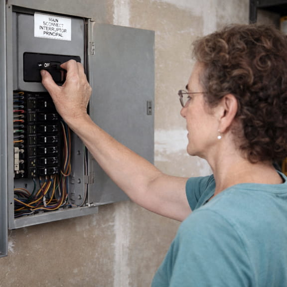 Homeowner shutting off main breaker due to electrical burning smell
