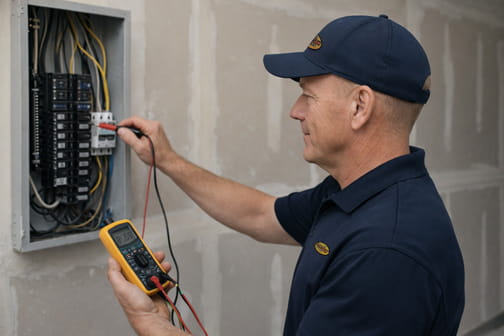Electrician performing load calculation for EV charger installation