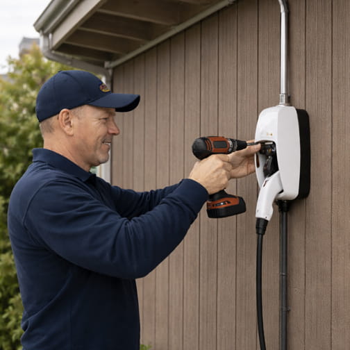 Hardwired Level 2 EV charger installation with direct electrical connection