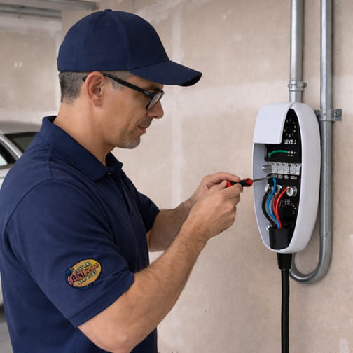 Standard wall-mounted EV charger installation by licensed electrician