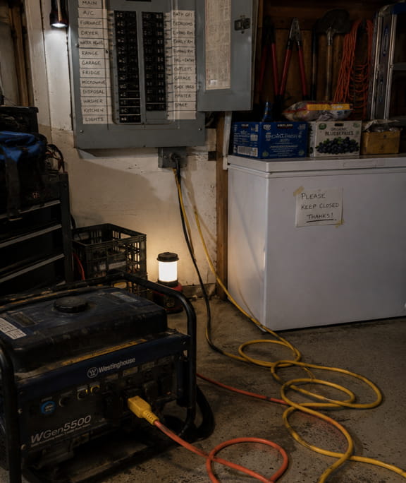 Home without standby generator power during PG&E PSPS shutoff before installation