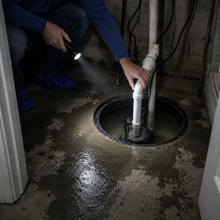 Sump pump operating in basement during storm while home runs on standby generator power