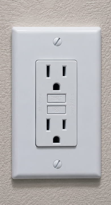 New GFCI outlet installed in an older Berkeley home to provide ground fault protection.