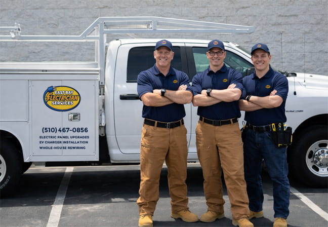 East Bay electrician team with owner Matt and journeyman electricians