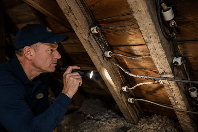 Old knob-and-tube wiring inside older Oakland home before rewiring